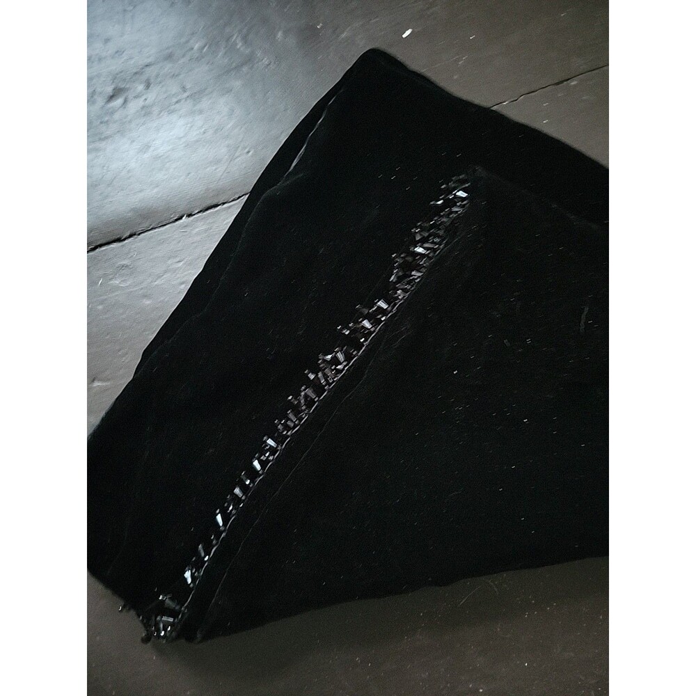 Vtg Westone Black Silk And Velvet Throw Beaded Fringe Soft